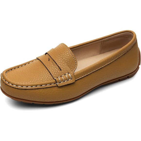 Kordal Women's Brown Leather Comfortable & Lightweight Penny Loafers Flats - Picture 2 of 9